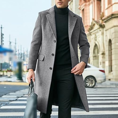 Men's Fall Winter Wool Coat Notched Collar Single Breasted Pea Coat Slim Fit Business Pea Suit Jacket2
