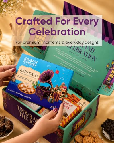 Image of HyperFoods Rakhi Gift Hamper for Bhaiya Bhabhi A Grand Celebration Box Rakhi with Kaju Katli, Chocolate, Wafer Rolls, Nuts & Date Bar,Cookies, cheese cracker snacks Dragees Sweets Gift Pack Chocolate Gift Pack Bhaiya Bhabhi Rakhi Gift Pack