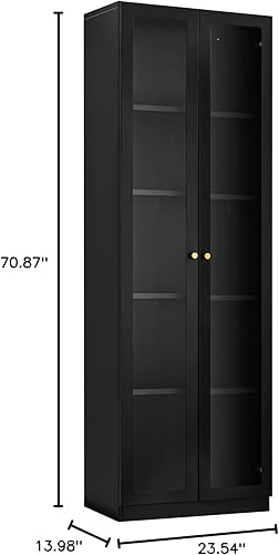 Miniatura 3 de IRONMIX - Vitrina de exhibición moderna con puertas, gabinete curio de metal con estantes, vitrinas de 180 cm de alto para coleccionables,