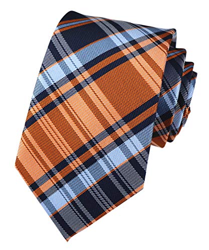 Blue Navy Orange Norrow Tartan Check Plaid Ties Elegant Autumn Neckties For Men Boy Kids #TOP2