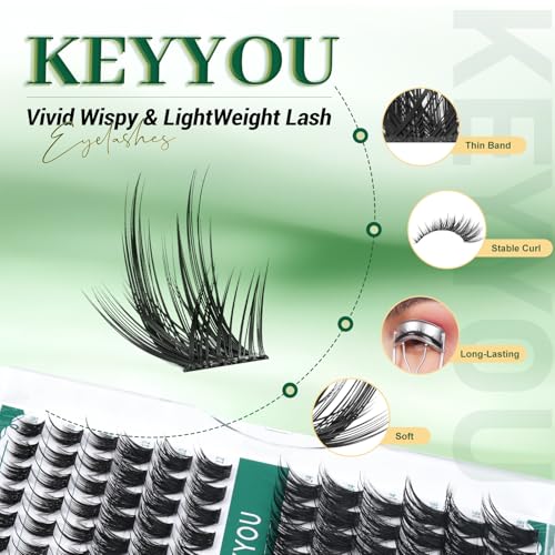 Image of Lash Clusters 96pcs Individual Lashes Y22 D Curl 14mm Eyelash Clusters KEYYOU Volume Wispy Lash Extension Soft&Comfortable Easy DIY at Home(Y22,D-14mm)