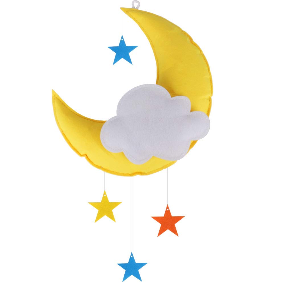 Felt Cloth Moon and Stars Baby Mobile for Crib, Moon Star Cloud Baby Crib Baby Nursery Ceiling Crib Mobile Kids Room Hanging Décor
