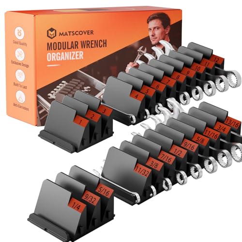 Image of 64 PCS Modular Wrench Organizer Wrench Holder, for Tool Box, Black | Wrench Tool Organizers, for Tool Drawer Storage, Wrench Storage Set, with Metric & SAE Label, for Professional Mechanics Men