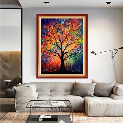 Image of Dooxvey Cross Stitch Kits for Adults Beginners,Full Range of Cross-Stitch Stamped Kits Needlepoint Kits for Beginners Embroidery Kits 11CT Cross Stitch Patterns-Colorful Night Light Tree 16x20 inch
