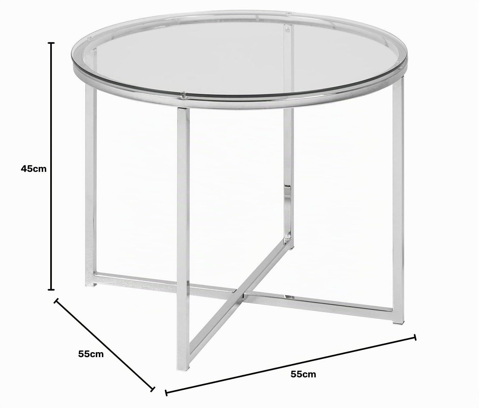 AC Design Furniture Gurli Tavolino Rotondo, Ø: 55 x 45 cm, Transparante/Cromo, Vetro/Metallo, 1 pz