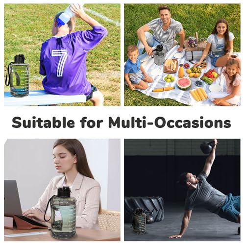 QD.SUZEE 1 Gallon Water Bottle, Water Jug with Motivational Time Marker & Strap & Handle,Large-Capacity leakproof water bottles for Travel Sport Gym Outdoor（Clear