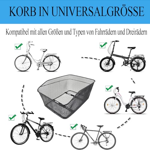 BINOTHINK Fahrradkorb Hinten, Metall Groß Fahrrad Korb Stabil Hinten, Fahrradkorb Gepäckträger Korb mit Montagezubehör für Kleiner Hund Einkaufen Picknick Schulranzen (M)