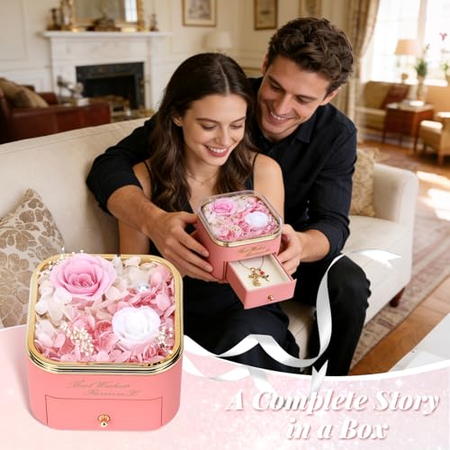 Preserved Pink Rose with Cross Necklace Eternal Rose Gift Set miniatura 4