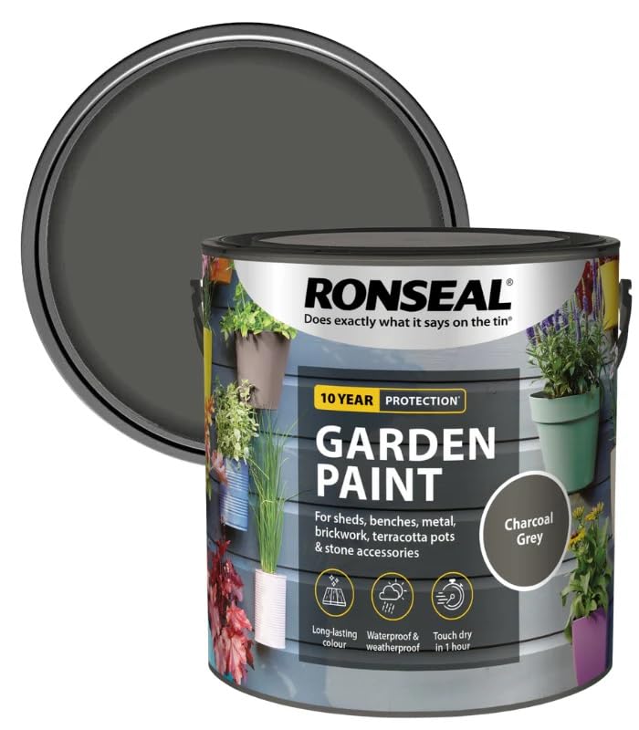 DUAYRA Garden Paint 2.5L | Quick Drying Outdoor Paints | All Purpose Long Lasting | Multicolor Water Based | Water Resistant Weatherproof Matt Finish | For Brickwork, Metal, Wood (Charcoal Grey)