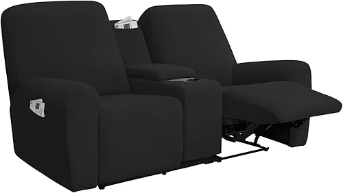 Easy-Going Funda elástica para sofá reclinable con consola central, suave vellón ajustable de 2 asientos con soporte y almacenamiento, protector de