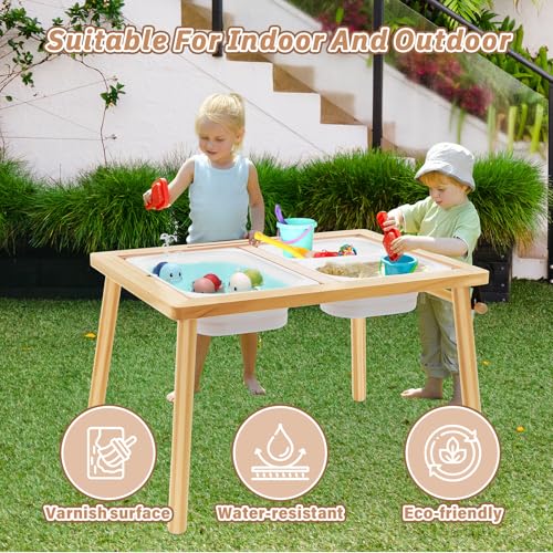 Image of Kids Sensory Table - Varnish Surface with 7 Sand Toys, Toddler Activity Play Sand Table, Storage Bins, Gifts for Boys and Girls (Outdoor)
