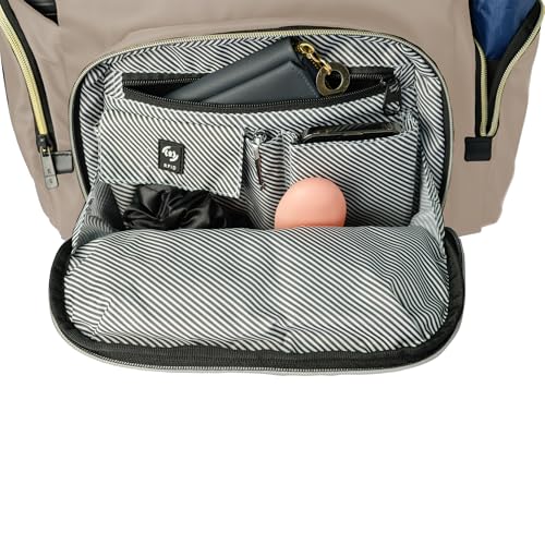 Image of Kenneth Cole REACTION Madison Square Lightweight Hardside Chevron Expandable Spinner Luggage, Taupe, 2-Piece (20 inch Carry On + Sophie Backpack), Kenneth Cole Reaction Women's Madison Square Hardside