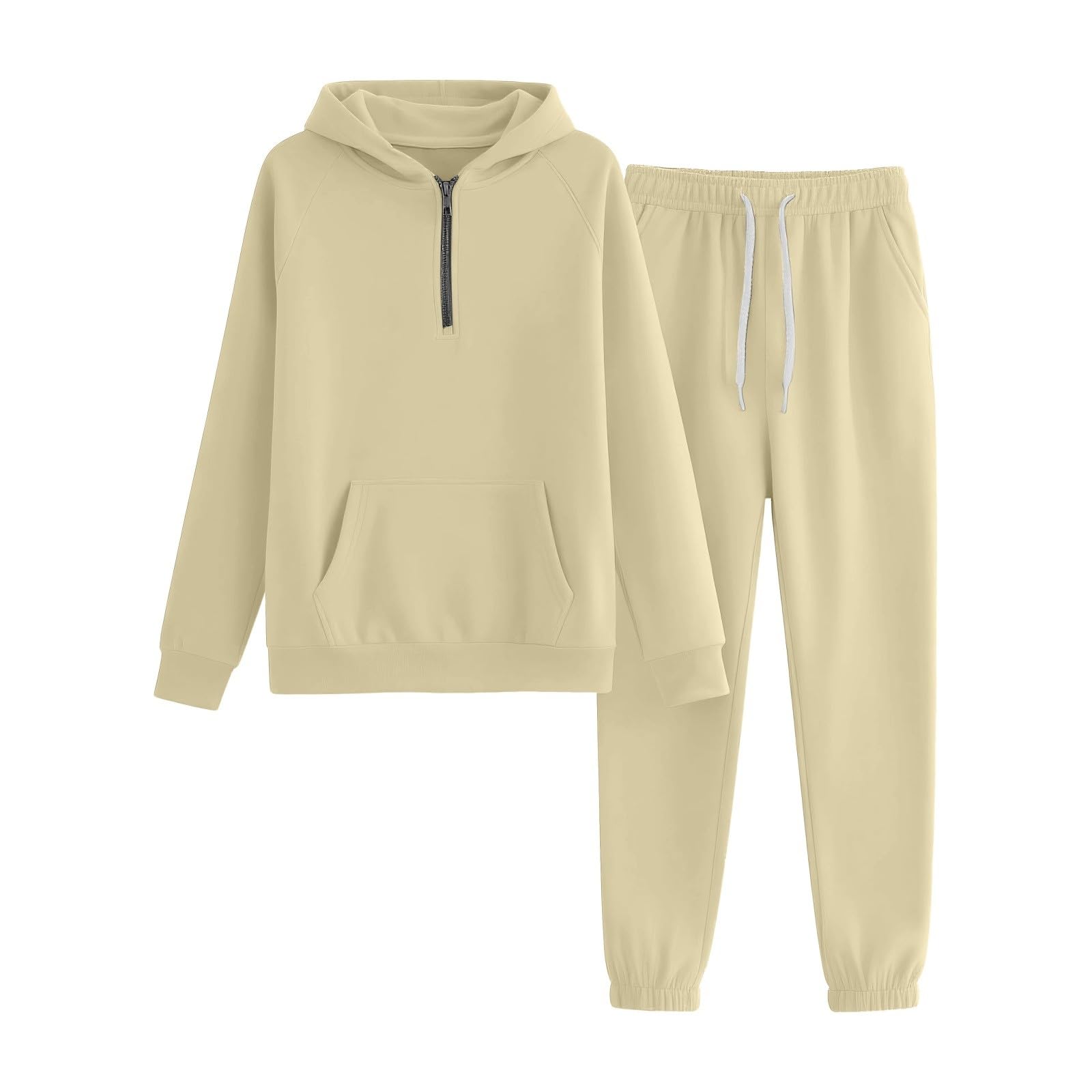 Generisch Tuta da uomo per il tempo libero, in tinta unita, 2 pezzi, tuta sportiva da uomo, con cerniera a 1/4, con cappuccio e pantaloni da jogging