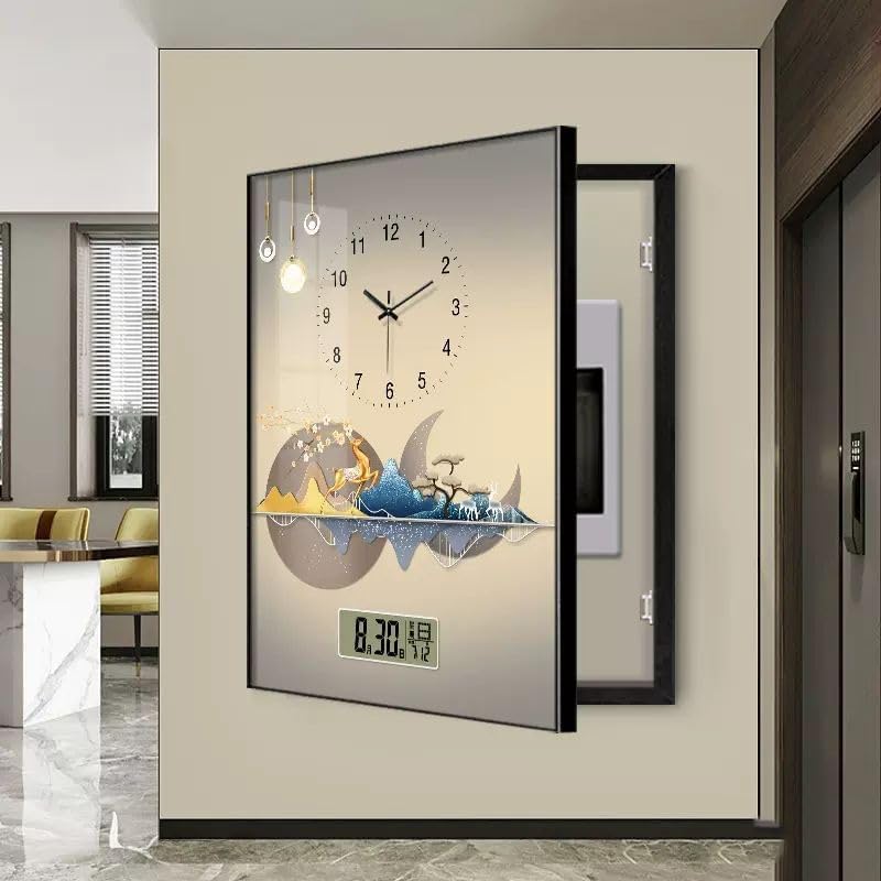 Wall Mounted Electrical Panel Cover with Silent Clock - Decorative Breaker Box Hiding Electric Meters & Panels, Stylish Home Improvement Solution