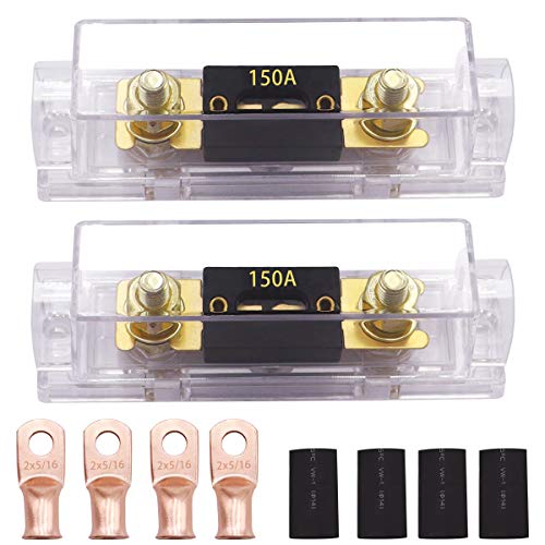 smseace 2pcs 150A ANL fuse with 2pcs ANL fuse holder +4pcs 2AWGx5 16 copper ring terminal with 4pcs Heat shrinkable tube suitable for 1 0,2,4AWG used for car audio and other high current applications