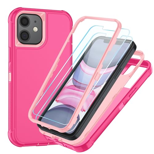 Image of SunStory Compatible with iPhone 11 Case with HD Screen Protector, 3-Layer Heavy Duty Full-Body Cover,3 in 1 Hybrid Protective Case for iPhone 11 6.1 inch,PinkRed