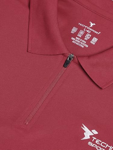 Image of TECHNOSPORT Men's Solid Polo T-Shirt MATPIQ Quick Dry Slim Fit Sports Tee for Gym Casual Smart Wear UPF50+ Anti Odour