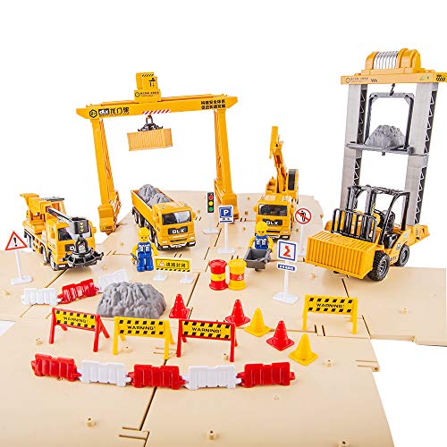 TGRCM-CZ Port Scene Vehicle Play Set, Gantry Crane, Trucks, Container, Forklift, Toys for Kids Boys Girls Gifts