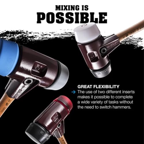 Image of Halder Simplex Soft-Faced Mallet 3028.080 - Medium-Hard Rubber Insert, Hard Nylon Insert, Cast Iron Housing with Handle Protection Sleeve, Varnished Wooden Handle, 80mm, 6.4 lbs.