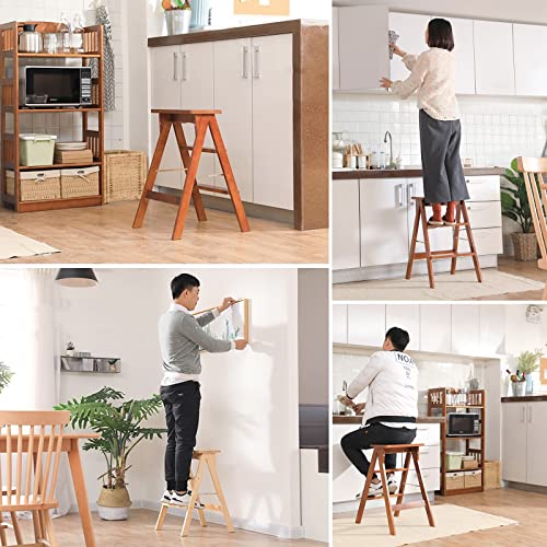 Tuoyibo Multifunctional Home Bar High Stool Foldable Solid Wood Stool Portable Climbing Ladder 64 × 42 × 48 Cm thumb #6