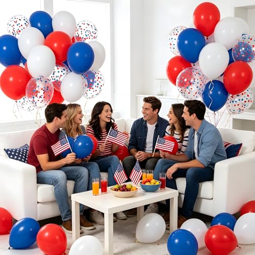 Image of 75pcs Red White and Blue Latex Balloons for 4th of July Decorations Independence Day Patriotic Anniversary 250th Memorial Day