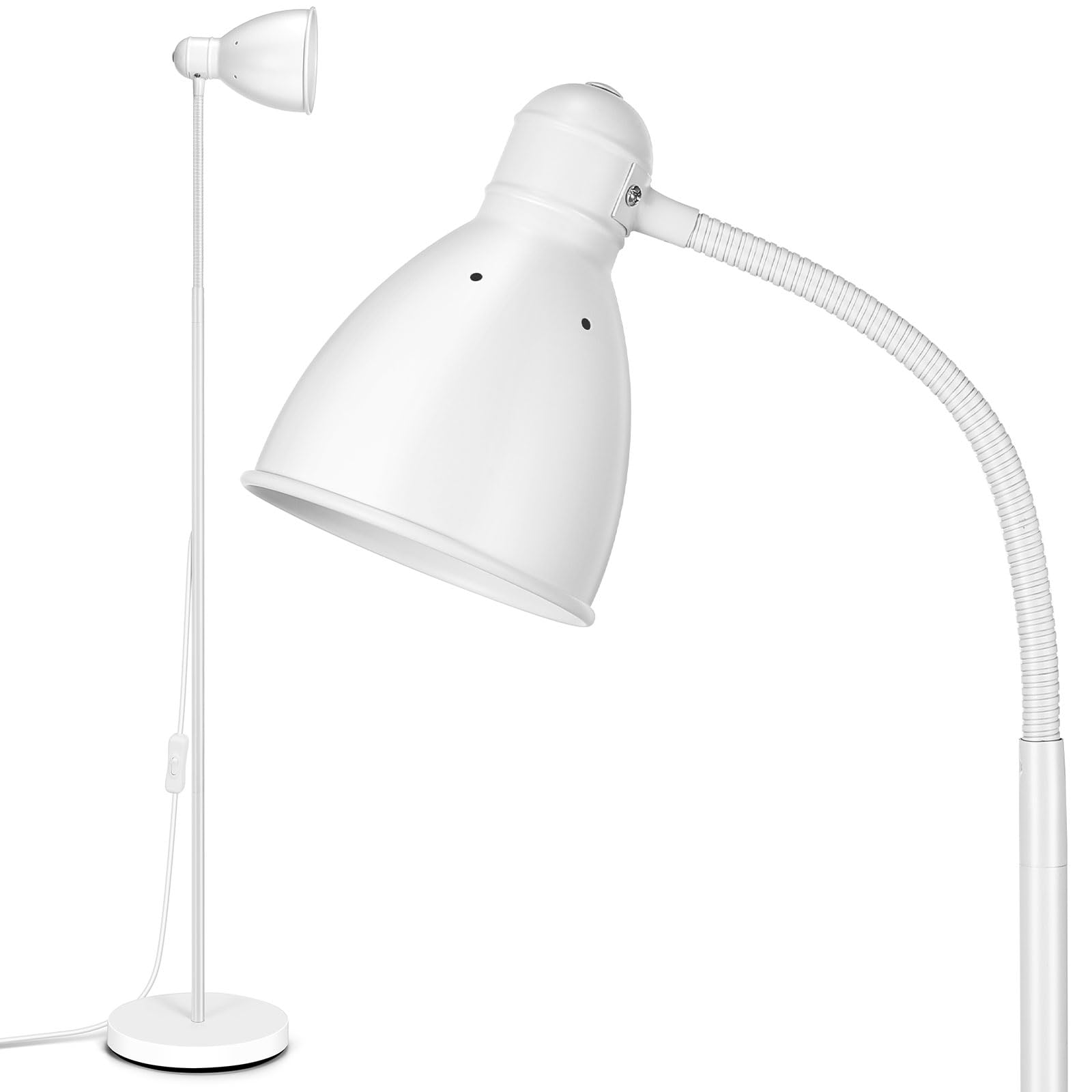OUSFOT Lampara de Pie, 146cm Sencillo Blanco Lampara de Pie Salon Ajustable 220V E27 (Bombilla no Incluida) Ideal para Dormitorio,Sala de Estar y Oficina