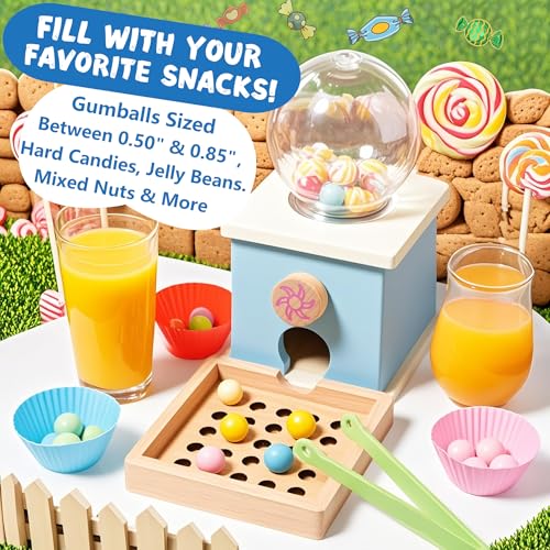 Image of 9.6 inch Wooden Gumball Machine For Kids Learning Color Sorting & Counting Toy | Toddler Preschool Learning Activities Toy for Kids Ages 3-5, Wood Preschool Learning Fine Motor Skills Game Toys