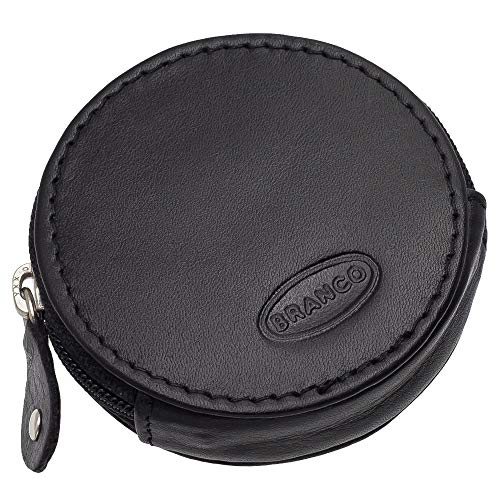 Leder Münzbörse Mini Herren Damen Geldbörse Partybörse Kleingeldbörse Minibörse Geldbeutel 111 Rindsleder Ø 6,5 cm Farbe Schwarz