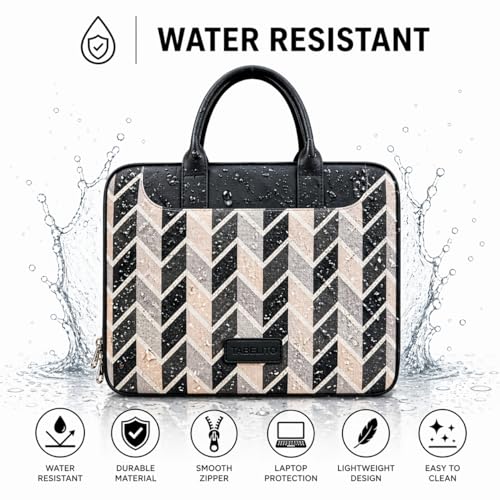 Image of Tabelito Designer Printed Laptop Sleeve for Women (13-15.6 Inch) | Jute & Vegan Leather Office Handbag | Lightweight Stylish Work Bag with Handle