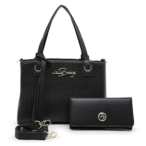 Kit Bolsa + Carteira Willibags Feminina + Transversal Removível (PRETO)