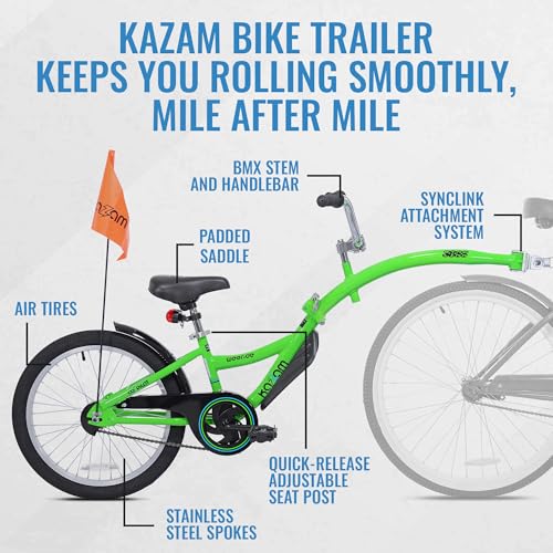 Image of KaZAM Co-Pilot Bike Trailer - 20 Inch Bike Trailer with Adjustable BMX Stem and Handlebar - Lightweight Aluminum Frame and Padded Saddle for Cycling - Perfect for Family Rides