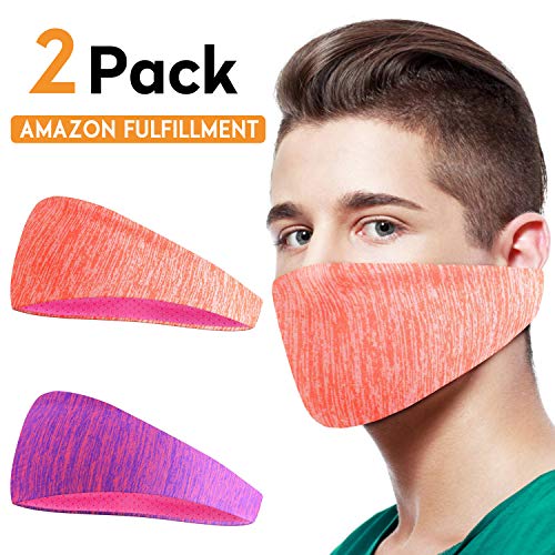 COOLOO Mens Bandana Headband, 2 Pack Guys Sweatband Sports Headband for Men Women