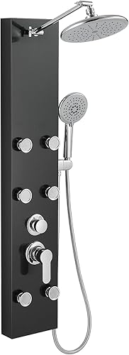 ROVOGO Sistema de panel de ducha con 6 chorros corporales, ducha de lluvia autolimpiante y de mano, columna de torre de ducha de acero inoxidable