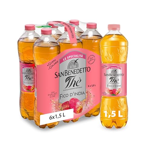 San Benedetto Thè al Fico d'India, 6x1,5 l, il Nuovo Gusto dell'Estate, Gusto Ricco e Naturale in Poche Calorie, Senza Conservanti e Coloranti Artificiali, Tappo Click