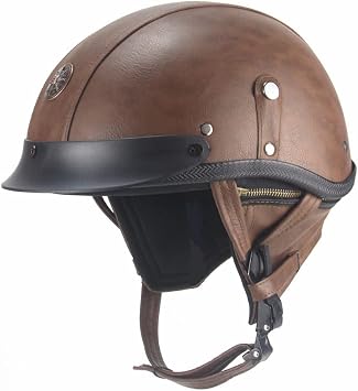 Vintage Motorcycle Half Helmet for Men Women, DOT Approved Retro Leather Open Face Helmet with Sun Visor, Half Shell Helmet for Moped Cruiser Scooter Chopper