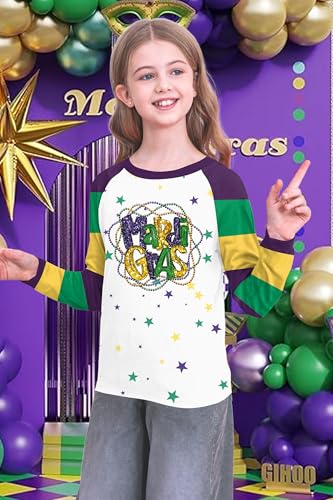 Image of Mardi Gras Shirt for Kids: Toddler Boys Girls Mardi Gras Long Sleeve Happy Carnival Outfits Mask Graphic Tee 4-12 Years