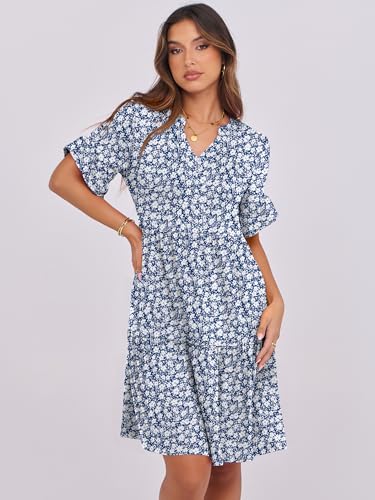 Image of ANRABESS Women's Summer Casual Dress, V-Neck Ruffle Sleeve Tiered Mini Dress, Soft Comfy Fabric with Pockets for All-Day Wear