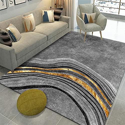 Tapis de salon moderne graphique abstrait gris noir doré - 2