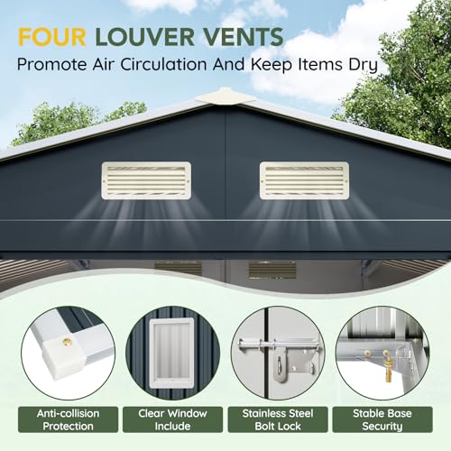 Image of Upgrade 10x8FT Outdoor Metal Storage Shed with Double Swing Doors,Clear Windows, Tool Shed for Garden, Patio, Backyard