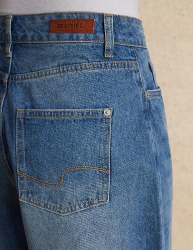 Image of Amazon Brand - Symbol Women's Barrel Fit Denim Jeans | Tapered Balloon | High Rise | Ankle Length (Available in Plus Sizes)