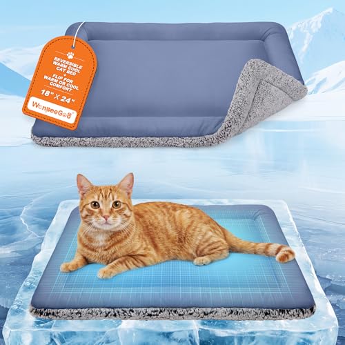 Cat Cooling Mat Self Warming Cat Bed Reversible Warm & Cooling Cat Bed Winter Warm Cat Pad & Summer Cooling Cat Mat for Kittens & Small Dogs Perfect for Crates Beds & Sofas Dark Blue 46x61CM