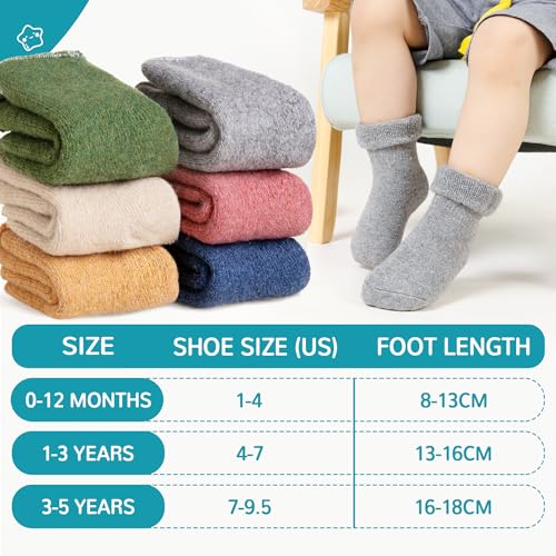 6 Pairs Baby Boy Girl Non Slip Socks Child Toddler Winter Thick Soft Wool Kids Warm Socks with Grips