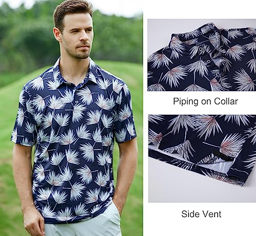 Alex Vando Mens Golf Shirt Moisture Wicking Quick-Dry Print Performance Polo Shirts for Men