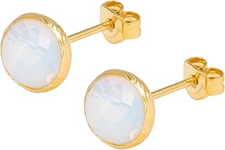 Pendientes de mujer Sarh Bosman con placa de oro azul Moonstone – Pendientes redondos de plata chapada en oro – SAB-E26BLUMOOg