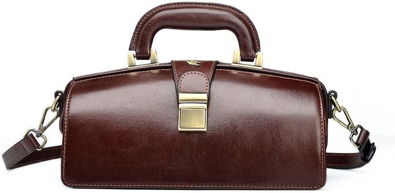 genuine leather handbag cowhide doctor bag brown shoulder bag buckle womens bag