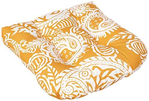 Pillow Perfect Addie Paisley Indoor/Outdoor Wicker Patio Seat Cushion, Reversible, Weather And Fade Resistant, Round Corner - 19" X 19", Yellow/Ivory, 2 Count #TOP1