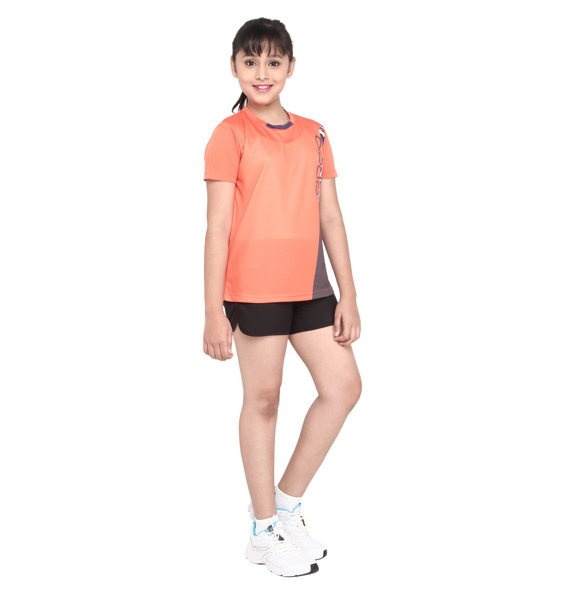 Qiddo Sports Jersey for Girls, Kids Sportswear T-Shirts, Stylish Round Neck Half Sleeve T-Shirt with African Motif (6-7 Years, Orange) 1