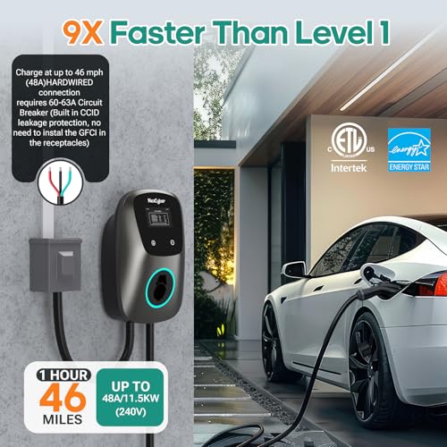 NexCyber Level 2 EV Charger(WiFi APP/Plug-Play), 48A Hardwired(No Plug), 25ft Cable ETL Certified, Home Level 2 EVSE Car Charger w/ J1772 Connector, Electric Vehicle Charging Stations (48) — view 4