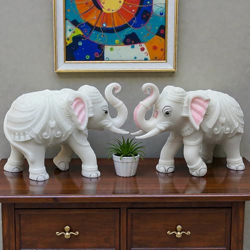 Elephant Idol Pair for Home Decor | Elephants Statue for Good Luc...