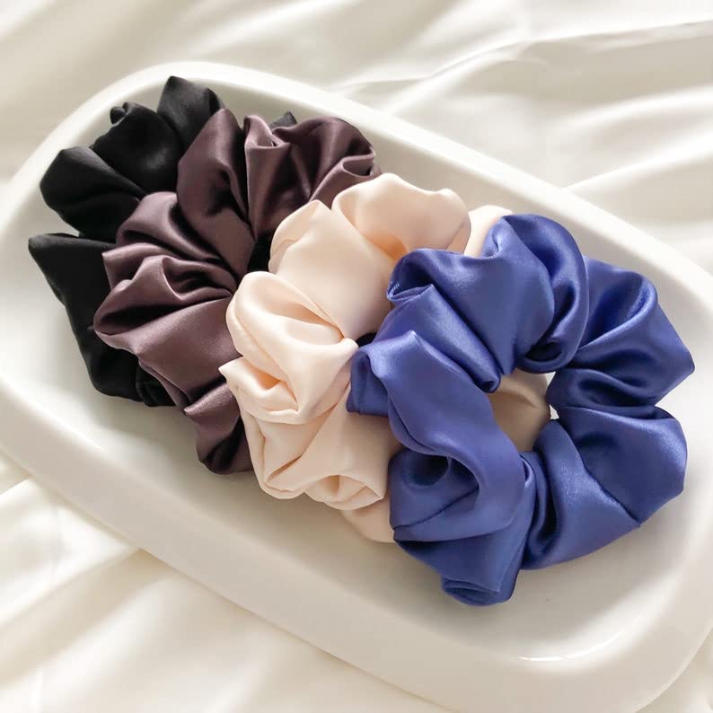 Image of Atrube's Silk Satin Scrunchies Pastel colors dark Hair Ties, Scrunchies Set for Girls, Women, Best gift for Sister, Friend, Mom